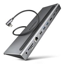 AXAGON HMC-4KX3, USB 3.2 Gen 1 hub, porty 3x USB-A, DP, HDMI 4k/60Hz, RJ-45, čtečka karet, PD 100W, kabel USB-C 40cm