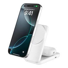 Belkin UltraCharge Qi2 25W 2v1 Magnetická skládací nabíječka pro iPhone/AirPods, s USB-C, bílá