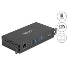 Delock 3 portový USB 5 Gbps Hub + port RJ45 Gigabit LAN s podporou PoE++ a s konektorem USB Type-C™, v kovovém pouzdře