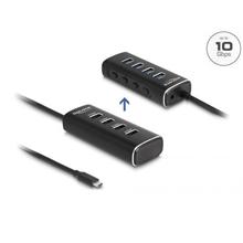 Delock 4 portový rozbočovač USB 10 Gbps s rozhraním USB Type-C™ a s konektorem, kabelem délky 60 cm a spínačem pro každ