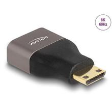 Delock Adaptér HDMI, ze Mini-C zástrčky na A zásuvku, 8K 60 Hz, šedá kovová