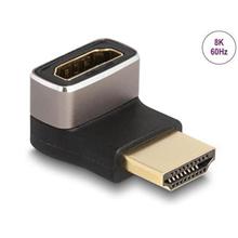 Delock Adaptér HDMI, ze zástrčky na zásuvku, 90° pravoúhlý dolů 8K 60 Hz, šedá kovová