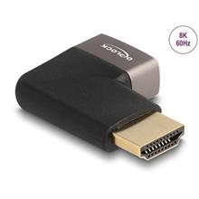 Delock Adaptér HDMI, ze zástrčky na zásuvku, 90° zahnutá doprava 8K 60 Hz, šedá kovová