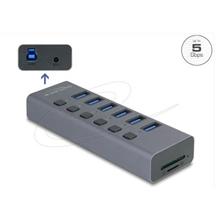 Delock Externí 6 portový rozbočovač USB 5 Gbps s přepínačem a se slotem SD / Micro SD