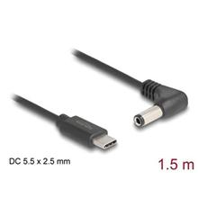 Delock Napájecí kabel z konektoru USB Type-C™ na stejnosměrný konektor 5,5 x 2,5 mm, pravoúhlý, 1,5 m