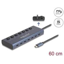 Delock USB 5 Gbps Hub se 7 porty USB Type-C™ se spínačem, z nichž 6 x datové porty a 1 x datový port s napájecím výkone