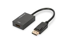 Digitus DisplayPort kabelový adaptér, DP - HDMI typ A M / F, 0,2 m, s blokováním, HDMI 2.0, akt., CE, zlato, bl