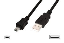 Digitus USB kabel USB A samec na B-mini 5pin samec, 2x stíněný, Měď, 3m, černý