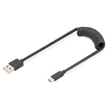 DIGITUS USB Typ A na USB  Typ C Pružinový kabel TPE USB 2.0, PD60W Max; 1m