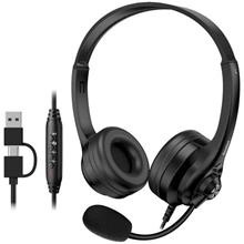 Genius HS-235U AI, Headset, drátový, náhlavní, mikrofon, Copilot, ovládání hlasitosti, kabel 2,4m, USB-C, USB, černý