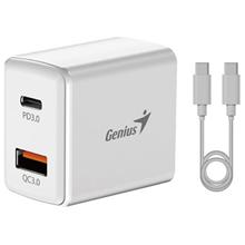 Genius PD-20ACP, Napájecí adaptér, univerzální, 20W, 1× USB-C, 1× USB, PD 3.0, QC 3.0, bílý + 1m USB-C kabel