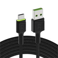 Green Cell Cable Ray USB kabel - USB-C 120 cm se zeleným LED podsvícením a podporou rychlého nabíjení Ultra Charge, QC 
