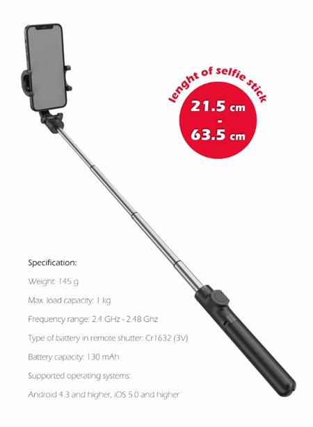 SWISSTEN BLUETOOTH SELFIE STICK ALUMINUM TRIPOD