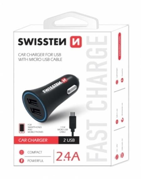 SWISSTEN CAR CHARGER 2,4A POWER WITH 2x USB +