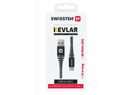 SWISSTEN DATOVÝ KABEL KEVLAR USB / USB-C 1,5 M