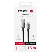 SWISSTEN DATOVÝ KABEL TEXTILE II USB / USB-C 1,5 M ČERNÝ