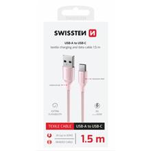 SWISSTEN DATOVÝ KABEL TEXTILE II USB / USB-C 1,5 M RŮŽOVÝ