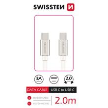 SWISSTEN DATOVÝ KABEL TEXTILE USB-C / USB-C 2,0 M STŘÍBRNÝ