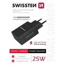 SWISSTEN SÍŤOVÝ ADAPTÉR PD 25W PRO IPHONE A SAMSUNG ČERNÝ